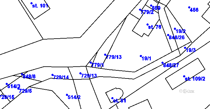 Parcela st. 779/13 v KÚ Druzcov, Katastrální mapa