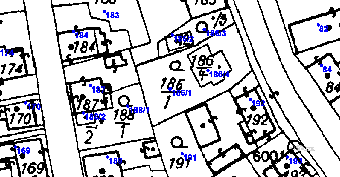 Parcela st. 186/1 v KÚ Druztová, Katastrální mapa