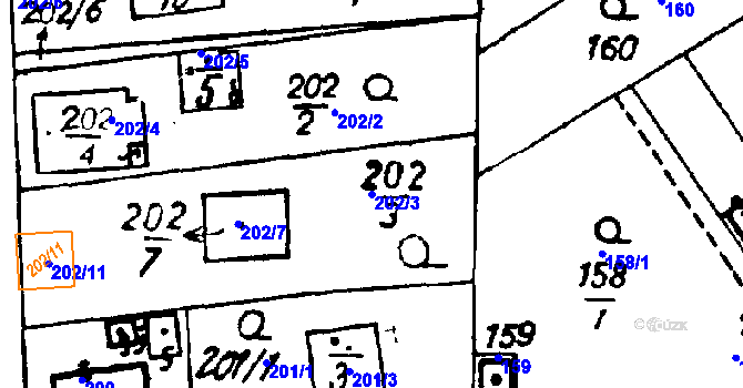 Parcela st. 202/3 v KÚ Druztová, Katastrální mapa