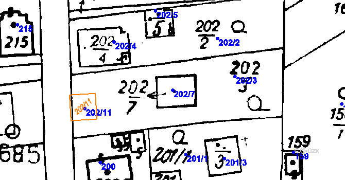 Parcela st. 202/7 v KÚ Druztová, Katastrální mapa