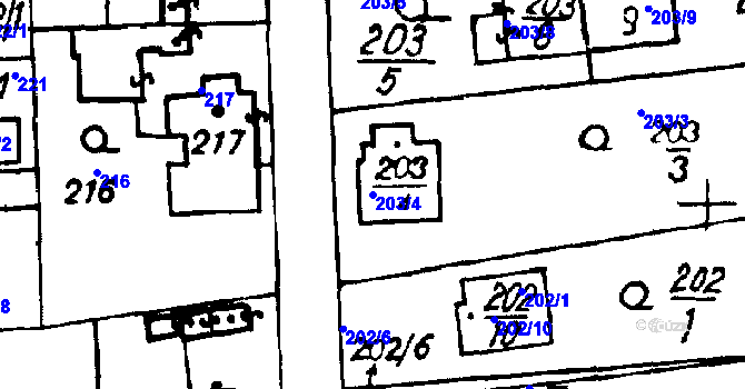 Parcela st. 203/4 v KÚ Druztová, Katastrální mapa