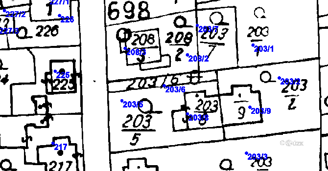 Parcela st. 203/6 v KÚ Druztová, Katastrální mapa