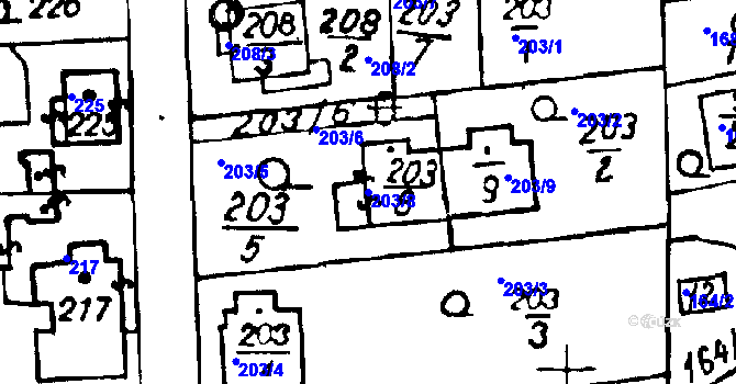 Parcela st. 203/8 v KÚ Druztová, Katastrální mapa