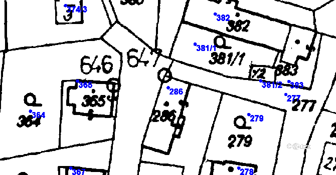 Parcela st. 286 v KÚ Druztová, Katastrální mapa