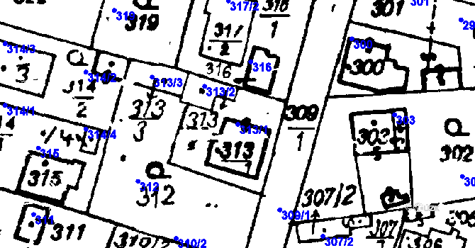 Parcela st. 313/1 v KÚ Druztová, Katastrální mapa