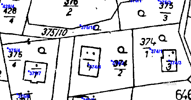 Parcela st. 374/4 v KÚ Druztová, Katastrální mapa