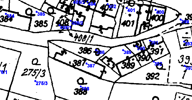 Parcela st. 386 v KÚ Druztová, Katastrální mapa