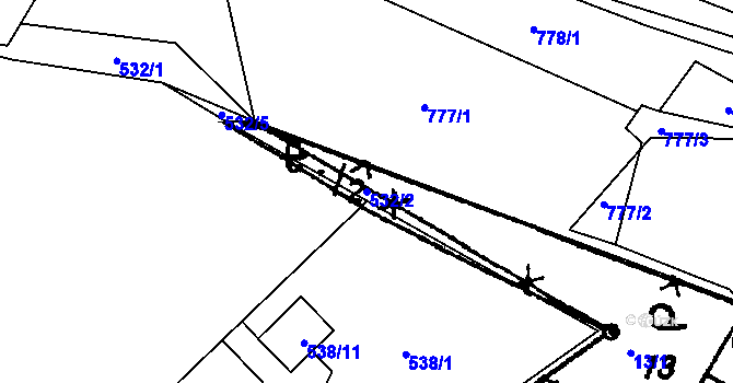 Parcela st. 532/2 v KÚ Druztová, Katastrální mapa