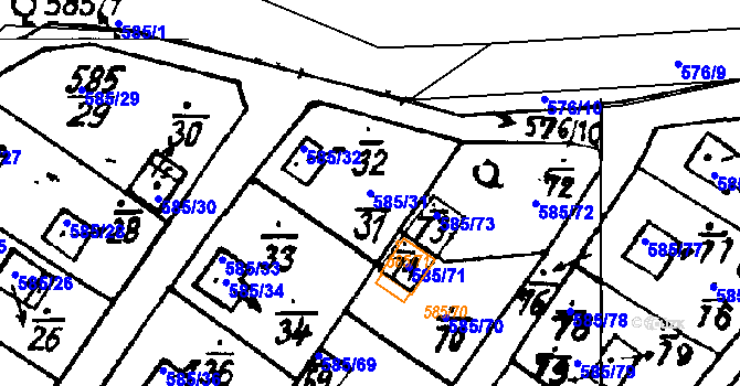 Parcela st. 585/31 v KÚ Druztová, Katastrální mapa