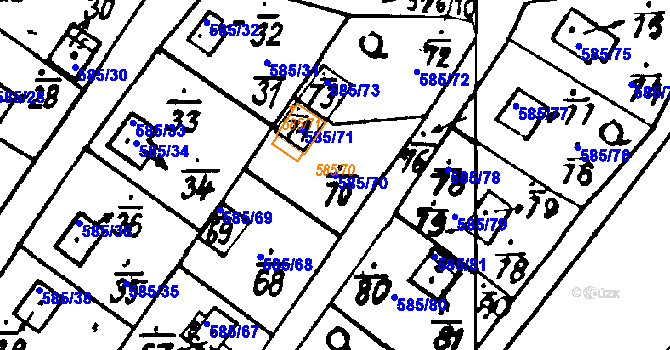 Parcela st. 585/70 v KÚ Druztová, Katastrální mapa
