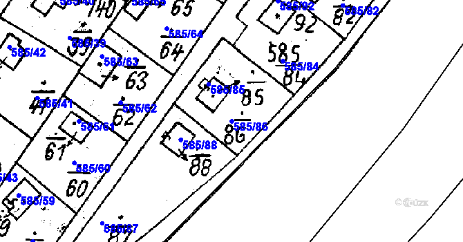 Parcela st. 585/86 v KÚ Druztová, Katastrální mapa