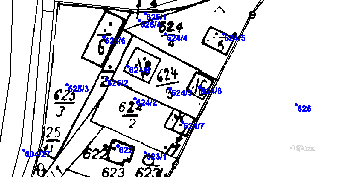 Parcela st. 624/3 v KÚ Druztová, Katastrální mapa