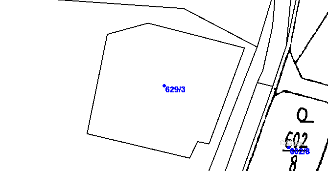 Parcela st. 629/3 v KÚ Druztová, Katastrální mapa