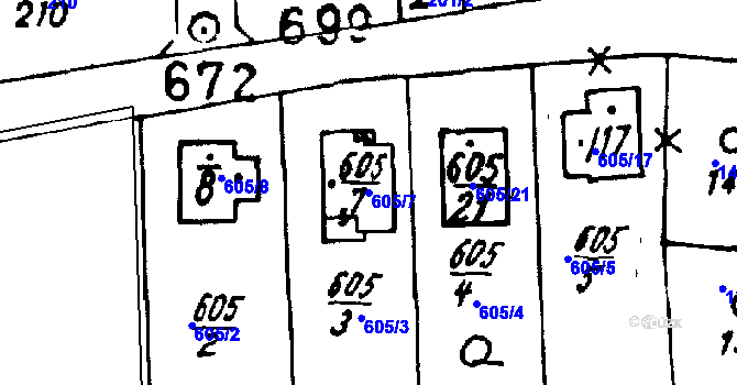 Parcela st. 605/7 v KÚ Druztová, Katastrální mapa