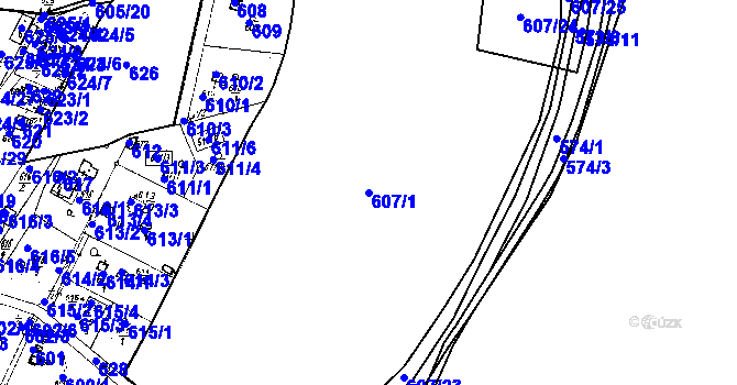 Parcela st. 607/1 v KÚ Druztová, Katastrální mapa