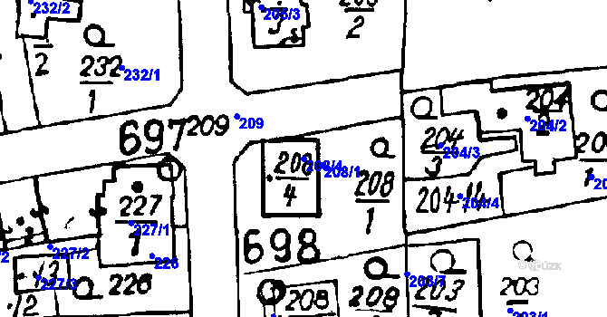 Parcela st. 208/4 v KÚ Druztová, Katastrální mapa