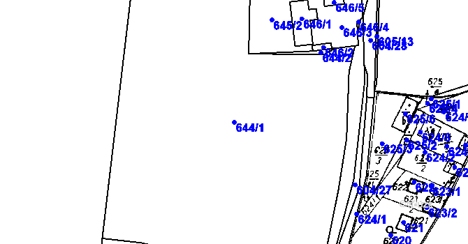 Parcela st. 644/1 v KÚ Druztová, Katastrální mapa