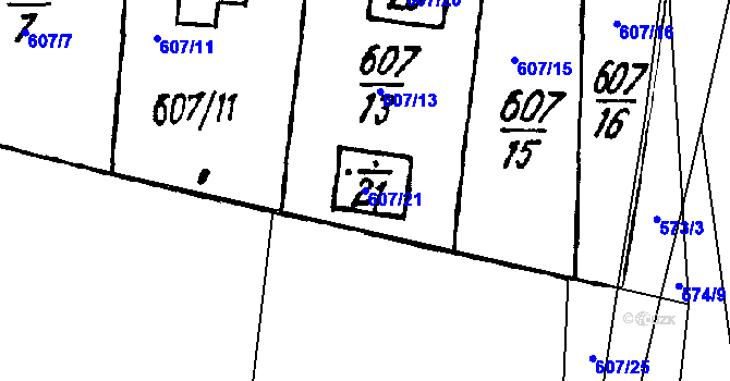 Parcela st. 607/21 v KÚ Druztová, Katastrální mapa