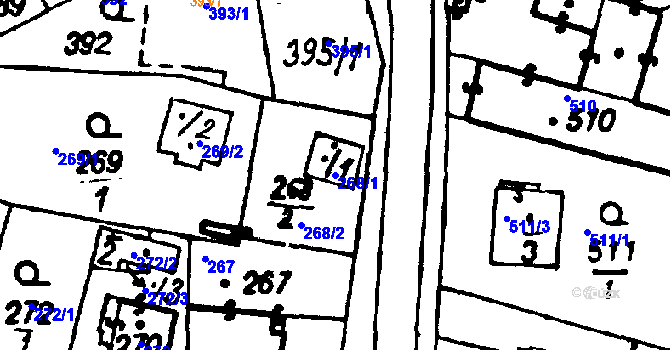 Parcela st. 268/1 v KÚ Druztová, Katastrální mapa