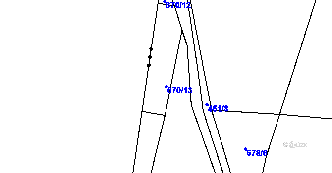 Parcela st. 670/13 v KÚ Druztová, Katastrální mapa