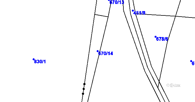 Parcela st. 670/14 v KÚ Druztová, Katastrální mapa