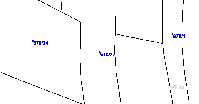 Parcela st. 670/22 v KÚ Druztová, Katastrální mapa