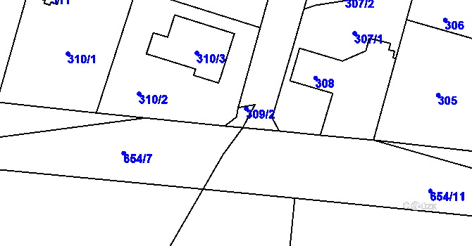 Parcela st. 309/2 v KÚ Druztová, Katastrální mapa