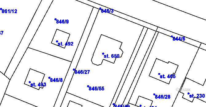 Parcela st. 650 v KÚ Družec, Katastrální mapa