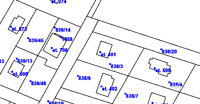 Parcela st. 401 v KÚ Družec, Katastrální mapa