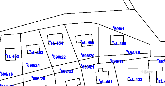 Parcela st. 455 v KÚ Družec, Katastrální mapa