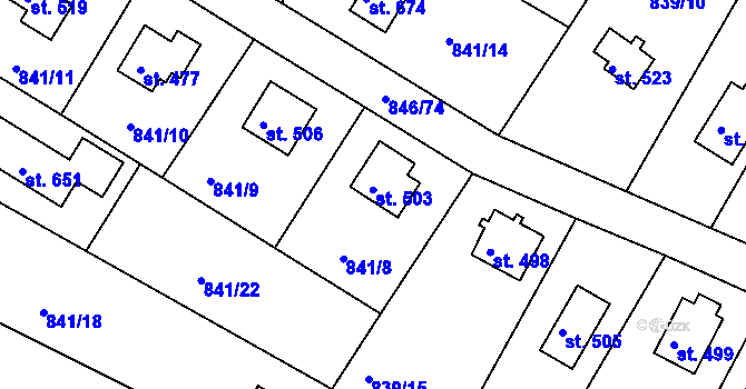 Parcela st. 503 v KÚ Družec, Katastrální mapa