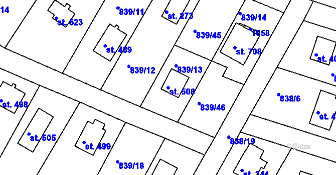 Parcela st. 508 v KÚ Družec, Katastrální mapa