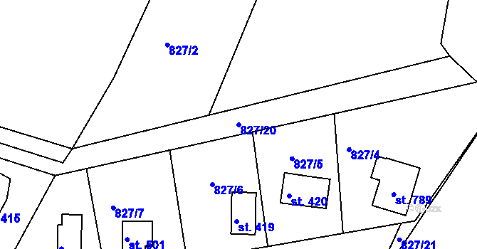Parcela st. 827/20 v KÚ Družec, Katastrální mapa