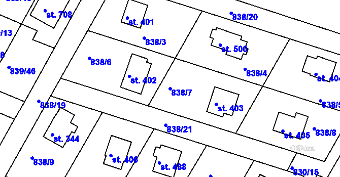 Parcela st. 838/7 v KÚ Družec, Katastrální mapa