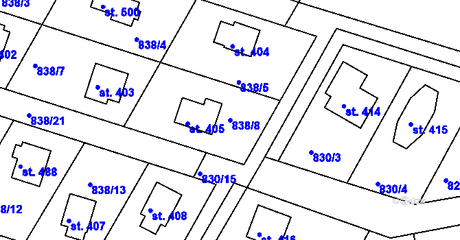 Parcela st. 838/8 v KÚ Družec, Katastrální mapa