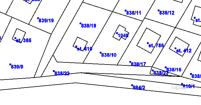 Parcela st. 838/10 v KÚ Družec, Katastrální mapa