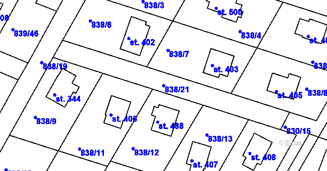 Parcela st. 838/21 v KÚ Družec, Katastrální mapa
