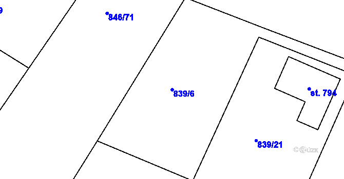 Parcela st. 839/6 v KÚ Družec, Katastrální mapa