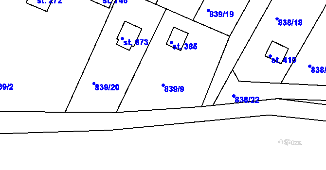 Parcela st. 839/9 v KÚ Družec, Katastrální mapa