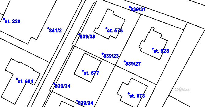 Parcela st. 839/23 v KÚ Družec, Katastrální mapa