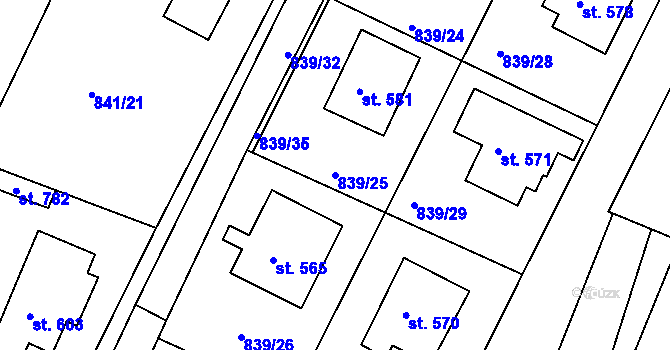 Parcela st. 839/25 v KÚ Družec, Katastrální mapa