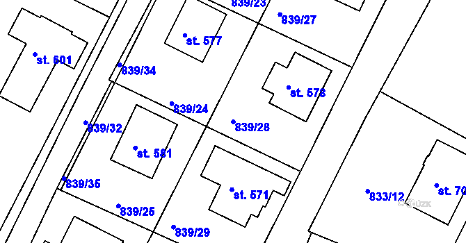 Parcela st. 839/28 v KÚ Družec, Katastrální mapa
