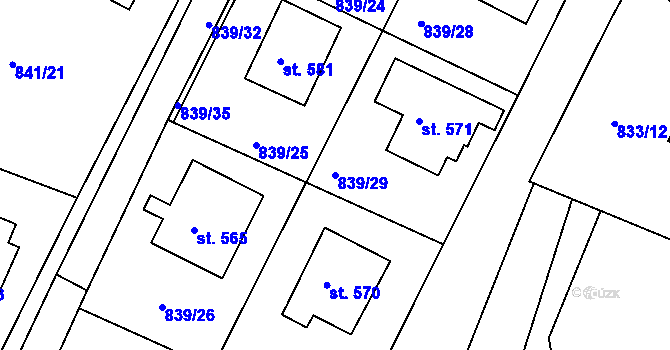 Parcela st. 839/29 v KÚ Družec, Katastrální mapa