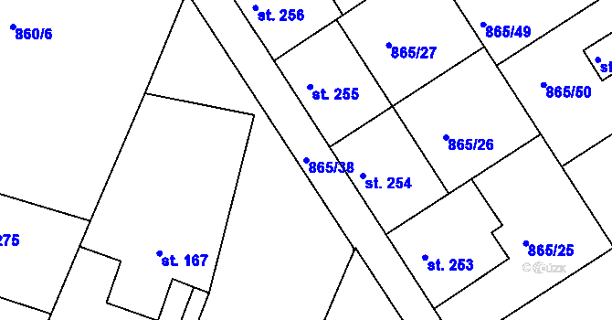 Parcela st. 865/38 v KÚ Družec, Katastrální mapa