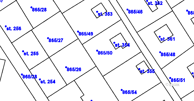 Parcela st. 865/50 v KÚ Družec, Katastrální mapa