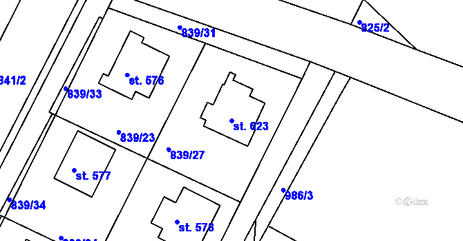 Parcela st. 623 v KÚ Družec, Katastrální mapa