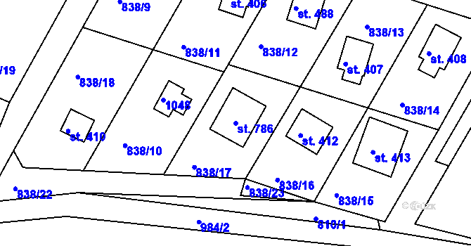 Parcela st. 786 v KÚ Družec, Katastrální mapa