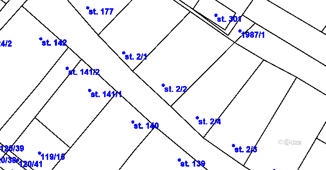 Parcela st. 2/2 v KÚ Drysice, Katastrální mapa