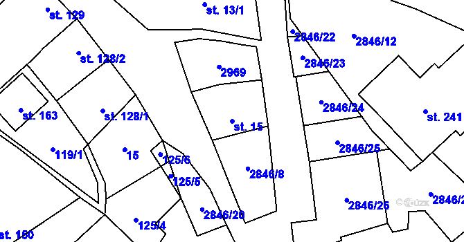 Parcela st. 15 v KÚ Drysice, Katastrální mapa