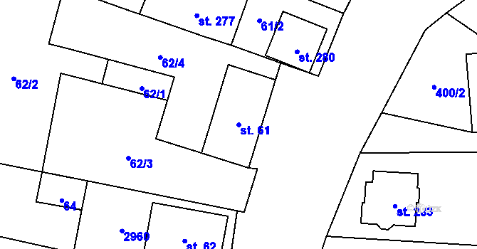 Parcela st. 61 v KÚ Drysice, Katastrální mapa